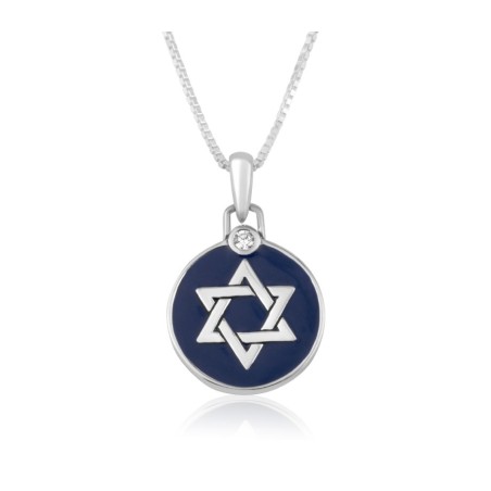 שרשרת כסף סטרלינג תליון עגול עם כוכב או... | תליון יהודי